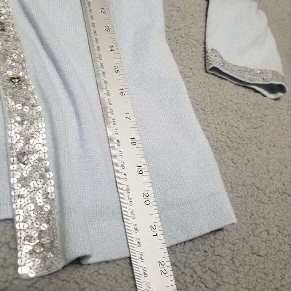 SAKS FIFTH AVENUE Sweater Womens Small Light Blue 100% Cashmere 2-Piece Cardigan - Picture 8 of 13